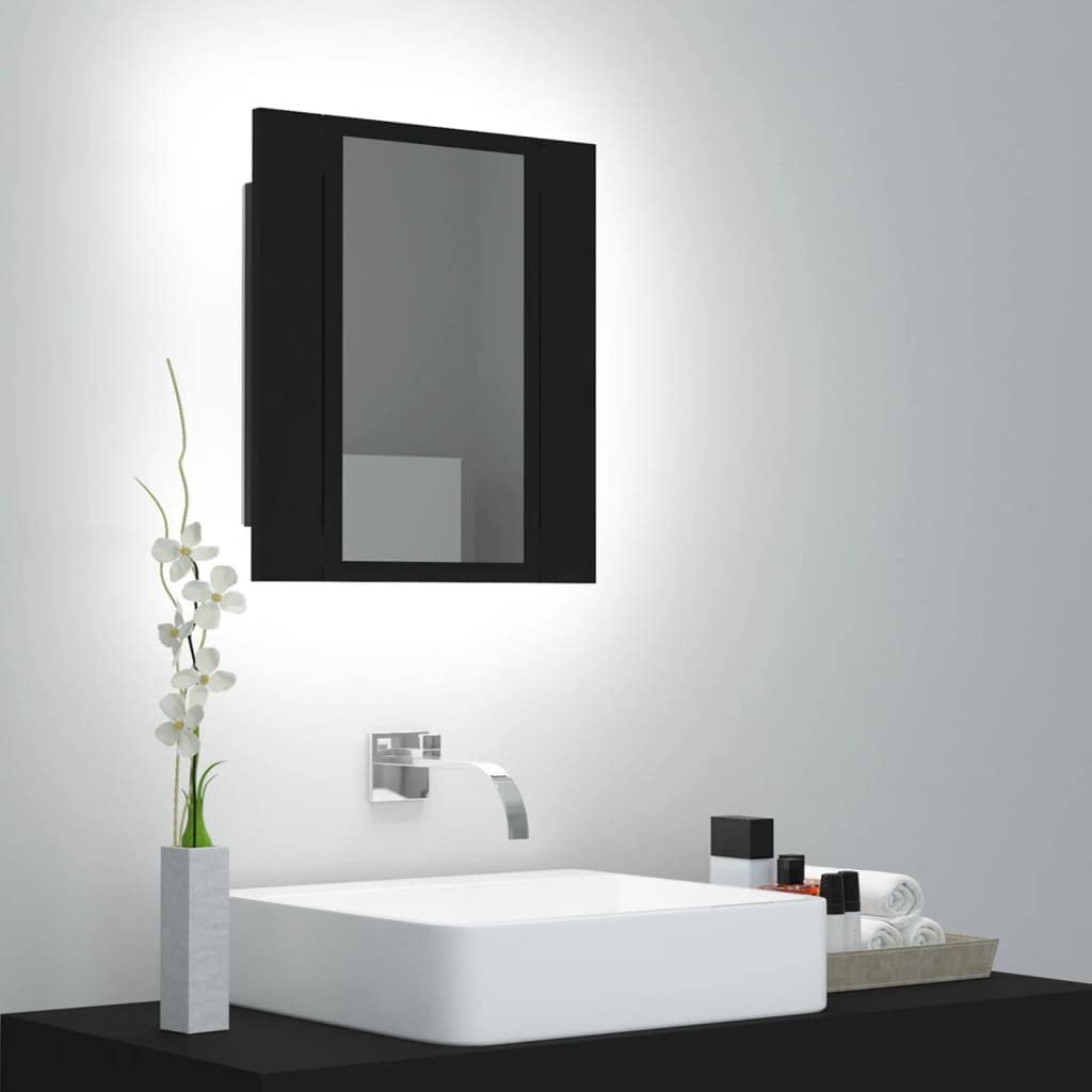 TREISL Armario con espejo de baño casa con luces LED negro 40 x 12 x 45 cm mueble de baño con estantes estilo contemporáneo mueble joyero con espejo amplio espacio de almacenamiento