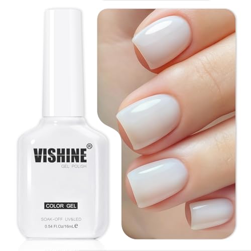 Vishine Smalto Gel Jelly Nude 16 ml, bianco latte, trasparente, smalto semi-permanente soak off UV/LED per nail art domestica, Milky White E079