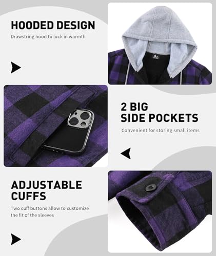 Mens Flannel Plaid Jacket Long Sleeve Fleece Sherpa Lined Winter Jacket Warm Coat3