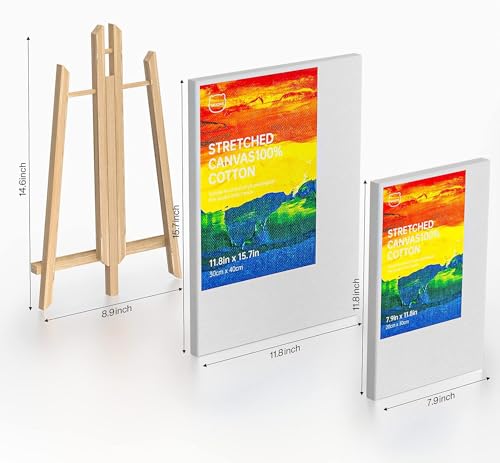 MIAOKE Set of 10 Stretched and Primed White Canvases, 30x40cm, 20x30cm, Suitable for Oil, Acrylic/100% Cotton/White Color/Triple Primed, for Professional Artists, Hobbyists and Beginners - Thumbnail 2