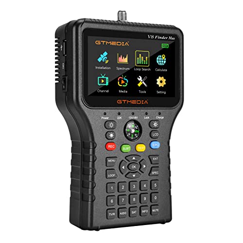 GT Media V8 FINDERmax buscador de señal de satélite Localizador de Satélites Medidor Sat Signal Finder Meter DVB-S/S2/S2X orientar la Antena H.265 LCD de 4,3' con brújula