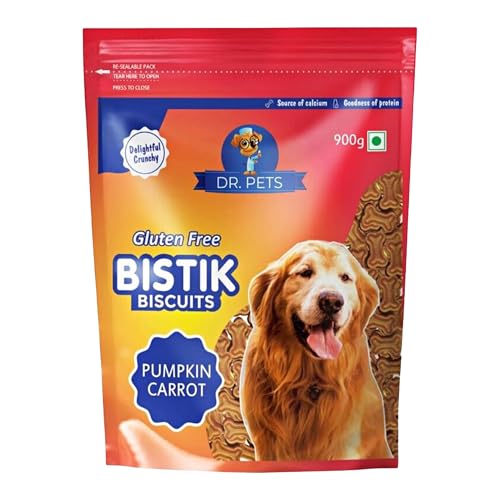 Image of Dr.Pets Bistik Dog Food Treat - Dog Biscuits for Adult Dog & Puppy, Gluten Free Healthy Treats with Fresh & Natural Ingredients, Banana Oats & Pumkin Carrot Flavor 900g Each (Combo Pack)