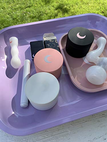Brando Moon Matte Pink Spice Grinder with Pollen Catcher - 2.5 inch 4 Piece Grinder with Pollen Scraper, Storage & Cleaning Brush - Smell Proof, Light Weight Portable Kitchen & Travel Accessory