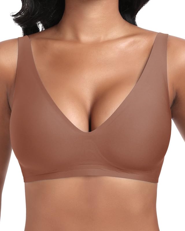 Jiuday Tiefer V Push Up BH ohne Bügel for Damen Bequemer BH für Große Brüste Starker Halt Seamless Soft Bra Bügelloser Gepolstert Nahtloser Glatter Bralette