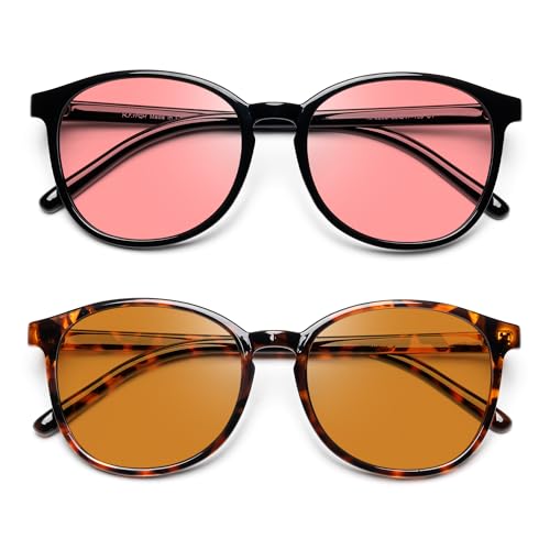 Image of Fluorescent-41 Pink Tinted Blue Light Blocking Glasses for Migraine, Light Sensitivity, Photophobia JF5002