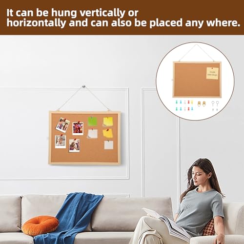 Pinnwand Kork 40 x 30 cm, cork board, mit 5 Stecknadeln, Korktafel mit Holzrahmen, ideal für Büro, Schule, Schlafzimmer und Zuhause, hochwertige Korkwand Pinnwand aus der, vielseitig und praktisch.