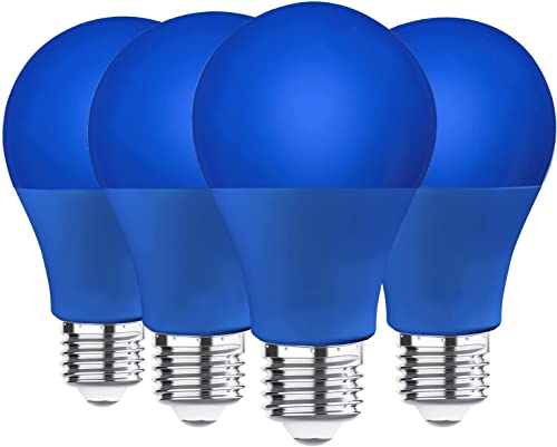 LED Blue Light Bulb 9W 60w Equivalent A19 E26 Base for Christmas 4 pack