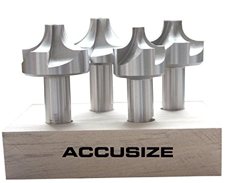 Accusize Industrial Tools H.s.s. Corner Rounding End Mill Set 4 Pc Size From 1/2'' To 3/4'', 3/4'' Shank, 1011-0004 #TOP3