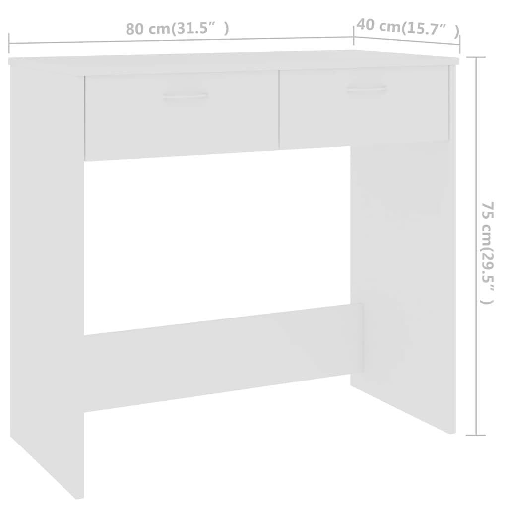 Escritorio blanco 80 x 40 x 75 cm, moderno escritorio para ordenador de madera con 2 cajones, mesa de trabajo compacta para oficina en casa, habitación juvenil y espacios pequeños