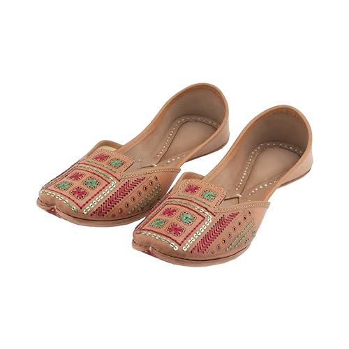 Image of KORAKARI Women's Traditional Ethnic Amber Punjabi Jutti, Leather Flat Comfortable Mojaris for Girls
