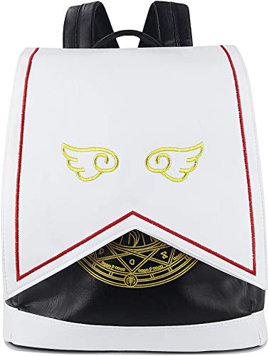 Roffatide Anime Cardcaptor Sakura Mochila Mujer Mochila con Solapa de Cuero Sintético Mochila Bordada Negro