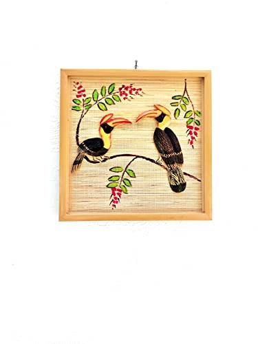 Image of Vinca Art 3D Handicrafts Painting - Hornbill Wildlife Art, Bamboo Wood Wall Decor, Birdlovers Gift, 12 x 12 Inches