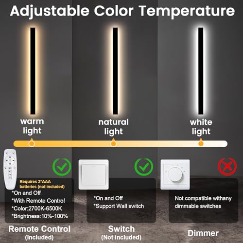 Image of Exterior Wall Lights for House - 2pack 59inch Long Strip Modern Outdoor Light Wall Fixture Sconce, Dimmable Outside Garage Exterior Lights, Black Wall Mount Lighting for Porch Corridor, Garage