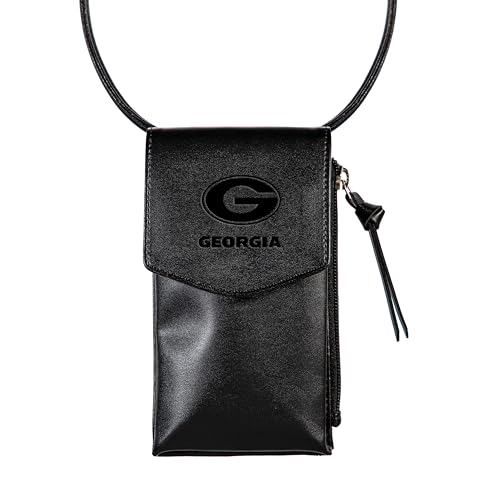 NCAA University of Georgia Cross Body Black Wallet with Strap, Officially Licensed Team Logo, Leather Crossbody Bags for Women Cell Phone Bag Wallet Purses