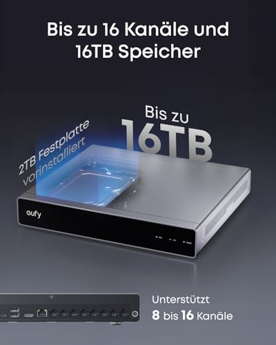 eufy PoE NVR Security System E41, 4× 4K Turret-Kameras, verkabelte Außenkamera, 4K UHD, 122° Weitwinkel, Farbnachtsicht, 24/7-Aufnahme, KI-Erkennung, Warnlicht, 8-Kanal Netzwerkvideorekorder, 2TB HDD