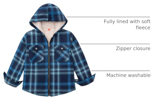 Image of ThCreasa Boys Plaid Flannel Jackets Sherpa Lined Zip Up Long Sleeve Warm Flannel Shirt with Hood