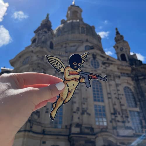 Finally Home Bad Angel Patch zum Aufbügeln | Engel mit Waffe und Flügeln Patches, Bügelflicken, Flicken, Aufnäher geeignet für Lederjacken