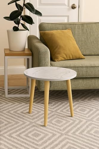 Image of Engineered Wood Foldable Round Shaped Side Table (White)
