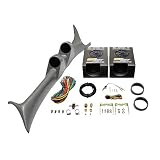 GlowShift Diesel Gauge Package Compatible with Ford Super Duty F-250 F-350 6.0L 7.3L Power Stroke 1999-2007 - Black 7 Color 60 PSI Boost & Transmission Temp Gauges - Gray Full Size Dual Pillar Pod