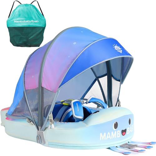 Image of Mambobaby Float with Canopy Size Improved Non Inflatable Infant Pool Float Smart Mambo Float Swim Trainer Add Tail Swim Float Mambo Baby Float Solid Air Free Water Waist Swimming Ring