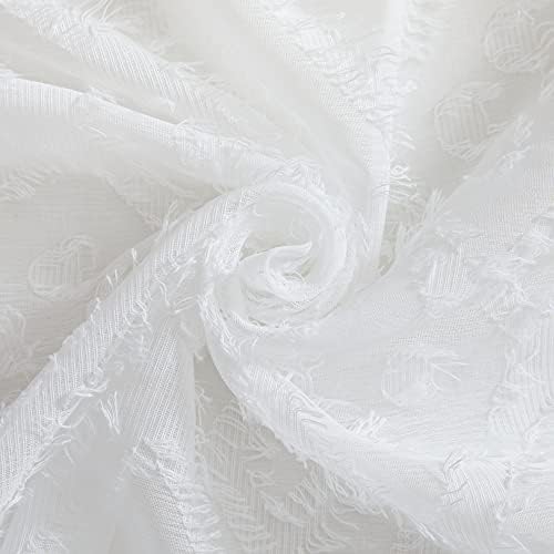 PONY DANCE Luxury Voile Curtain - Soft Vertical Living Room Curtain 2 Panels, Decorative Curtain Drapes, Rhombus Jacquard Geometric Curtain, W 55" x D 84", White