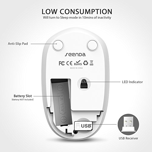 Seenda Wireless Mouse, 2.4G Noiseless Mouse With Usb Receiver Portable Computer Mouse For Pc, Tablet, Laptop - Pure White #TOP2