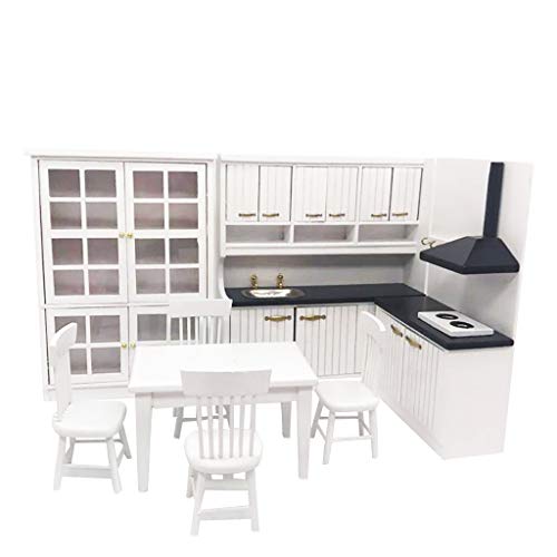 SXFSE Dollhouse Decoration Accessories,Miniature Kitchen 1:12 Mini Dollhouse Mini Kitchen Dining Table and Chair Cabinet