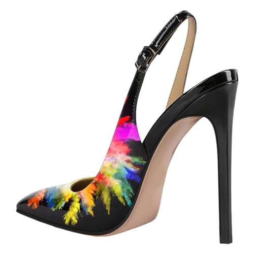 FOWT Women Square Toe Stiletto Pump Glossy High Heel Slingbacks Fashion Summer Parties Wedding Dress Shoes Size 4-16 US3
