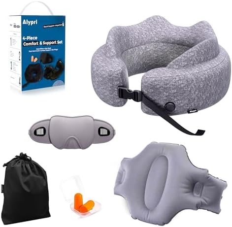 4-in-1 Travel Comfort Set &ndash; Inflatable Neck Pillow, Convertible L...