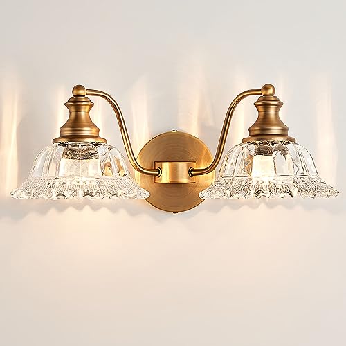 XIEDUN Bathroom Vanity Lights Over Mirror Vintage Bathroom Light Fixtures 2 Light Brass Vanity Lights for Vanity Lighting Fixtures