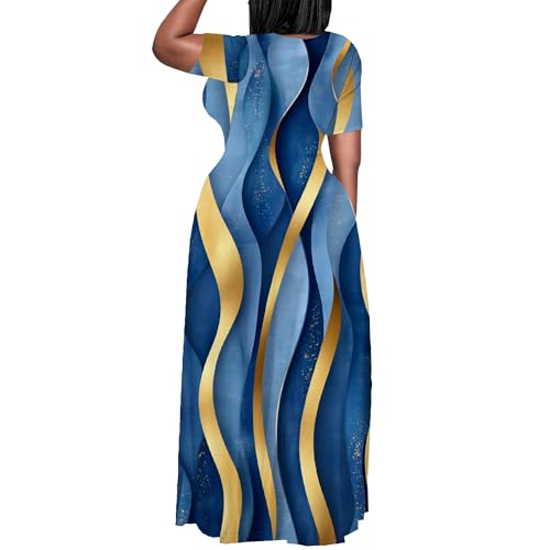 Image of SUZONANA Plus Size Maxi Dress for Curvy Women Summer Casual Sundress Short Sleeve Loose Vacation Dress