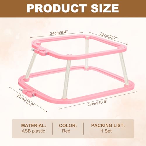 Image of PATIKIL 9.4 inch x 8.7 inch Square Embroidery Hoop Stand, Adjustable ABS Plastic Cross Stitch Stand Hands-Free 2-Tier Embroidery Hoop Holder Punch Needle Frame for Sewing Arts Needlework, Red