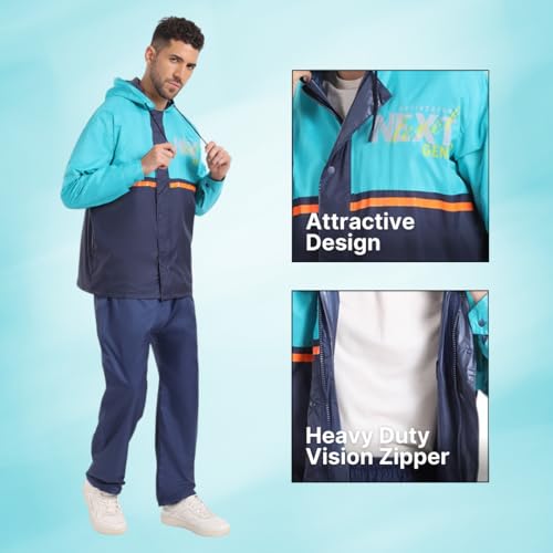 Image of Citizen Hooded Raincoat for Men Women Waterproof for Bike Riders 180T Micro Fabric Lightweight Stylish Sealed Hood, Large Pockets, Heavy-Duty Zippers Rainwear with Carry Pouch-CR012