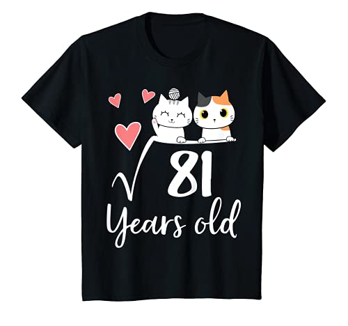 Niños 9 años de edad Square Root Math Cat Lover Kawaii 9th Birthday Camiseta