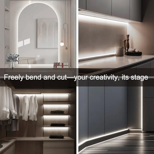 Image of ZSLAIFU Battery Powered LED Strip Lights, 2Pack 3.3FT COB LED Light Strip, Battery Operated LED Lights, White LED Strip Lights Battery Powered for Closet, Cabinet, Shelf, Kitchen, DIY Lighting