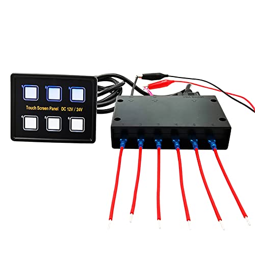 Image of 6 Gang Blue LED Touch Pad On-Off Multifunctional Touch Screen Button Switch Panel with Wiring Harness Label Stickers for Car Marine Boat Caravan Camper Truck Trailer