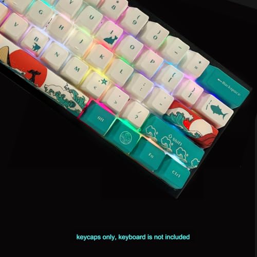 Image of SDYZ Custom Keycaps 60 Percent - 71 Key Set OEM Profile PBT for GK61 /GK64 /RK61 /Anne /GH60 /ALT61 Mechanical Keyboards (Coral Sea)