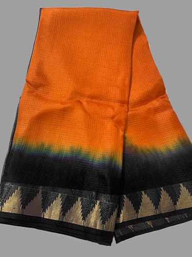 Image of Women's Bhagalpuri Pure Kota Doria Silk Net Saree With Temple Zari Border and Running Blouse Piece