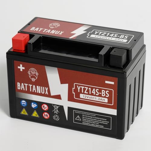 Battanux YTZ14S Gel Motorcycle Battery 12V 11.2Ah Non-Spillable Maintenance-Free Power for ATV UTV Snowmobile Motorbike Sealed High Performance Battery