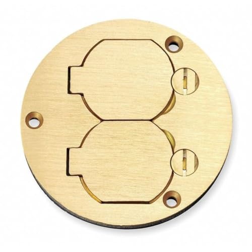 Hubbell Wiring Systems S3925 Brass Round Floor Box Duplex Flap Single Service Cover, 3.88" Diameter image 2