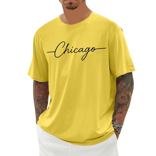 Camiseta con estampado de letras gráficas, camiseta casual de manga corta, camiseta de cuello redondo suave para uso diario, amarillo, M