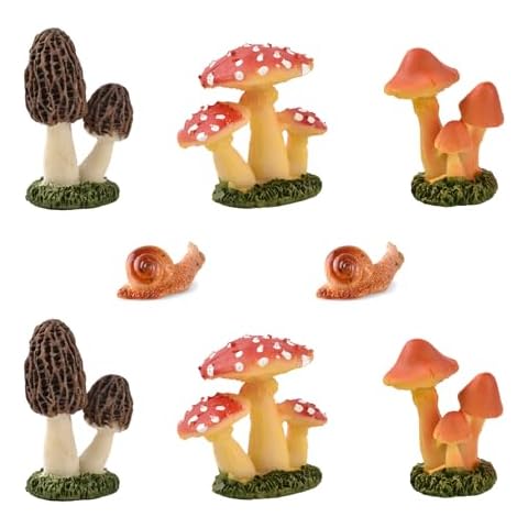 VIOCIWUO Resin Miniature Mushroom, Miniature Mushroom and Snail Figurine Fairy Mushroom Figurines Fairy Garden Accessories Mushroom Decor Micro Moss Landscape Statues Craft Cover