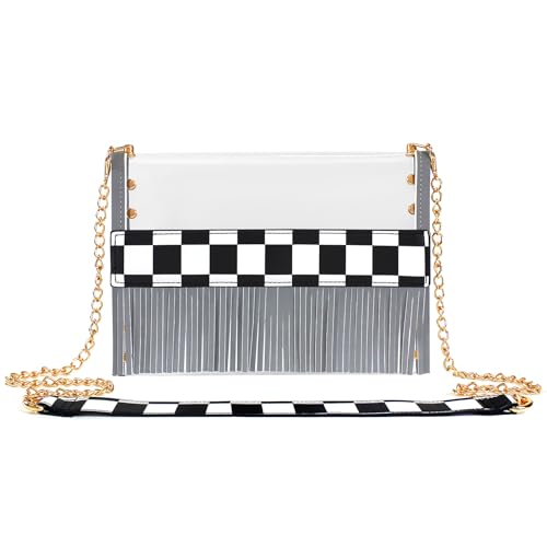 Clear Bag for Stadium Events, Small Clear Crossbody Shoulder Purse with Reflective Tassels for Women Concerts Sports Events - Main Image