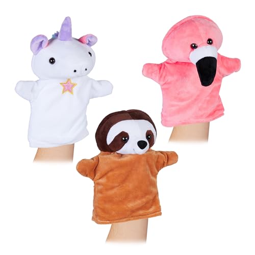 Relaxdays Handpuppen für Kinder, 3er Set Tiere, Einhorn,...