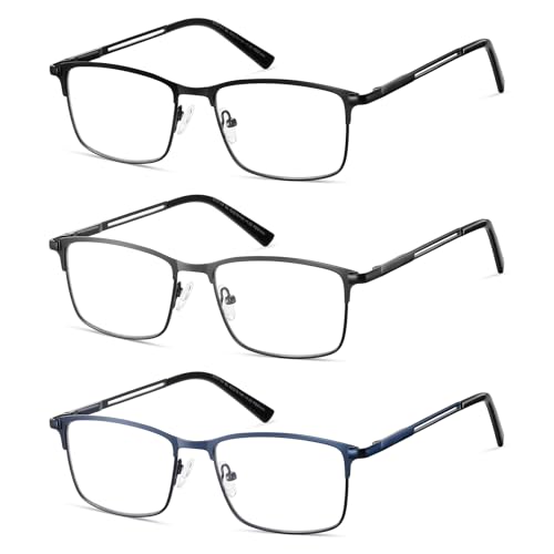 Image of LKEYE Progressive Multifocus Reading Glasses Men No Line Multifocal Transition Blue Light Readers Metal Wide Frame Eyeglasses