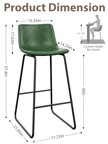 Image of 30in Bar Stools Counter Height Chairs Set of 6 Metal Legs (Green)