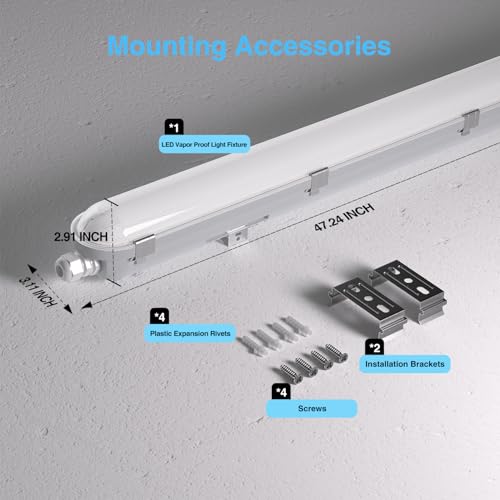 Image of 4FT LED Vapor Tight Light Fixture 1Pack,7800LM,60W /50W /40W /30W Adjustable, 5CCT 6500K-3000K Color Selectable,ETL Listed,IP65 Waterproof Vapor Proof Light for Car Wash,Warehouse,Basement