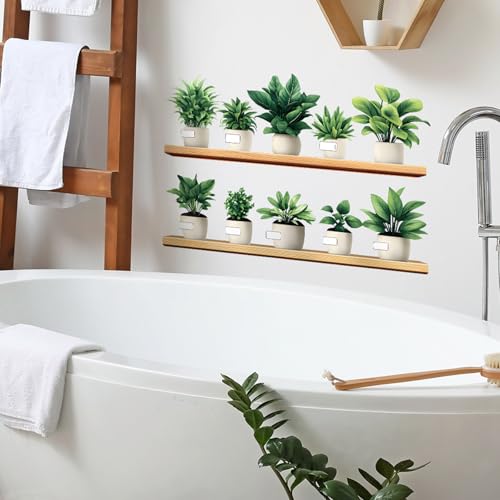 Image of Green Plants Wall Stickers 3D Bonsai Tropical Betterfly Creative Vinyl Peel and Stick Removable Wall Art for Living Room Bedroom Home Office (Green Plant 2)