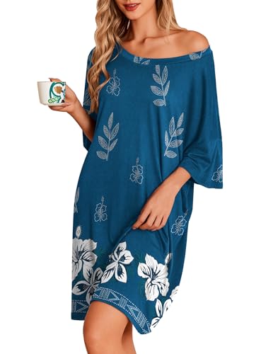 Image of Ekouaer Plus Size Nightgowns for Women Oversized Sleep Shirt Short Sleeve Nightshirt T-Shirt Dress Sleepwear S-5XL