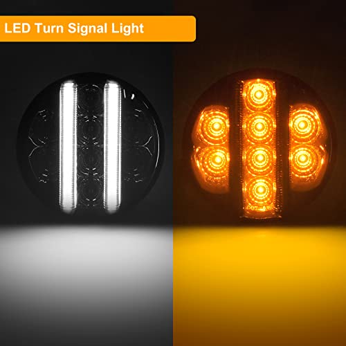 for JK Front Turn Signal LED Lights Running Lamps Compatible with Wrangler JK JKU 2007-2018,White Vertical LED Bar as Daytime Running Lights,Amber Yellow LED as Turn Signal(Smoked Lens)